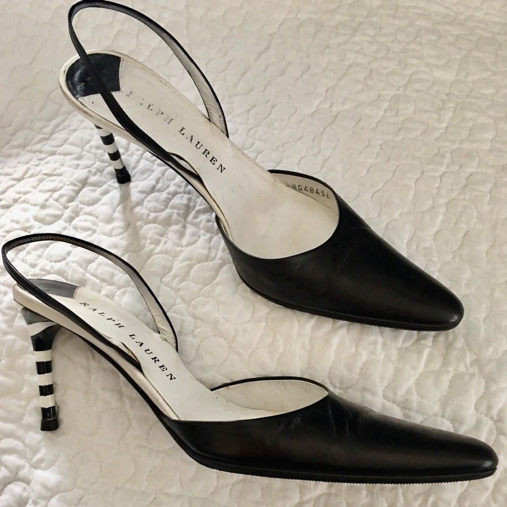 Ralph Lauren Black and White Slingbacks